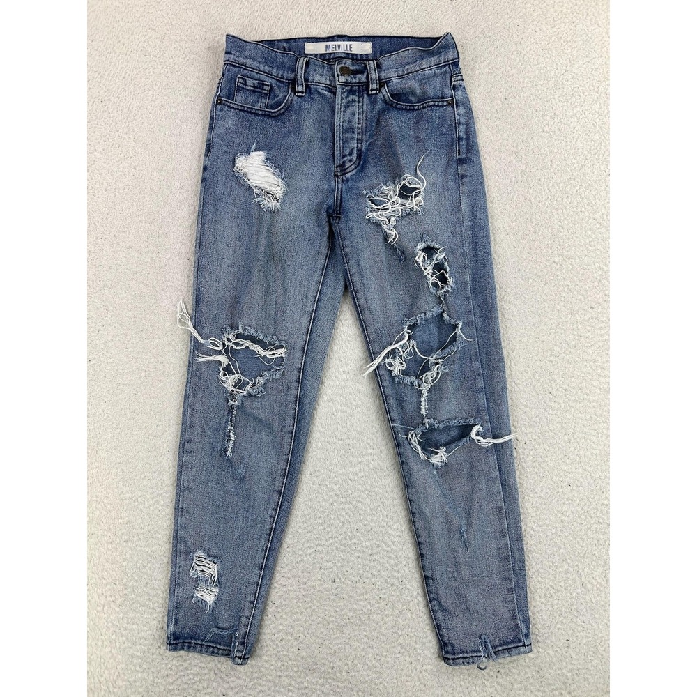 Melville Mom Jeans Womens 24 Blue Medium Wash High Rise Distressed Denim